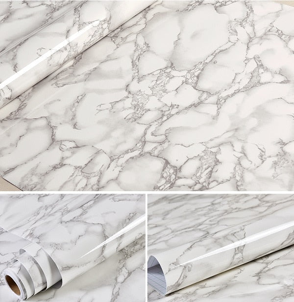 Glossy Marble Contact Paper DIY PVC Vinyl Kitchen Cabinet Counter Top Bathroom Self adhesive Wallpaper Home Decor Wall Stickers