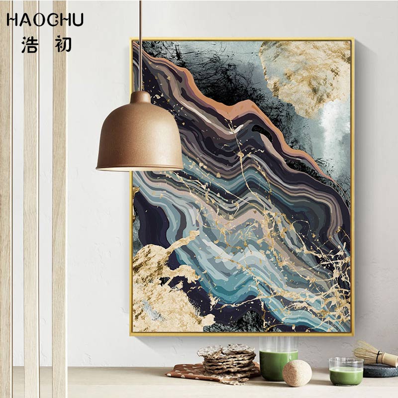 HAOCHU European Black & White Abstract Geometric Lines Marble Texture Canvas Painting Art Poster Decor Picture Home Wall Decor