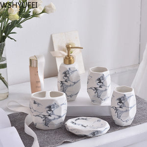 Ceramic bathroom five-piece bath set Nordic sandstone series bathroom set marble texture mouth cup bathroom accessories