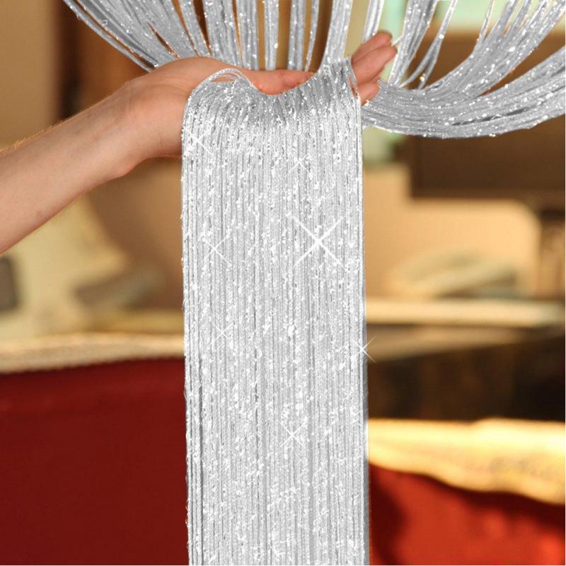 1x2m String Curtain Shiny Tassel Line Curtains For Living Room Kitchen Window Door Divider Drape Decor Valance