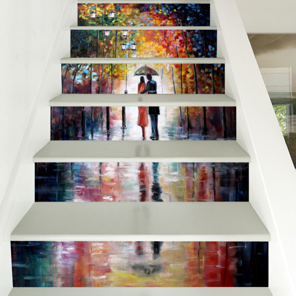 6sheets/set Diy Step Sticker Oil Painting Wallpaper Stairway 3d stair sticker for Floor Wall Decor escalier maison Living Room