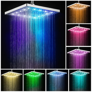 Led Shower Head Square Bath Faucet Stainless Steel Shower Rainfall Rain Shower Head High Pressure  Rainshower Self-Discoloring