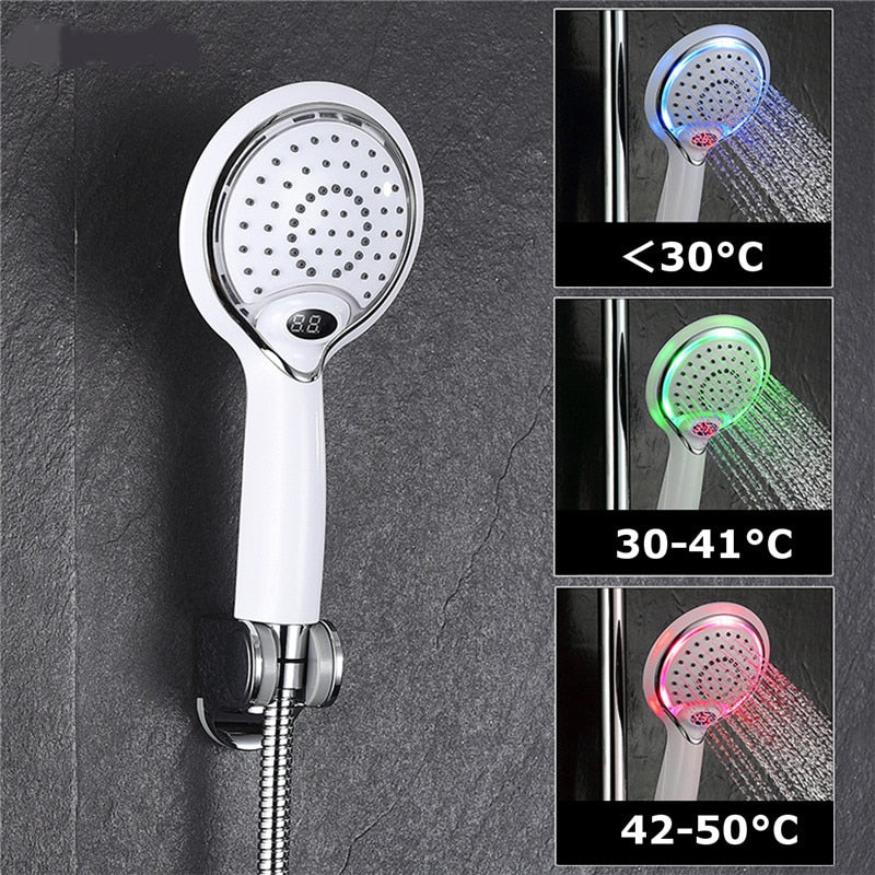 LED Shower Spray Head Headheld Shower Spray Head Digital Temperature Sensor 3 Colors Change Water Powered New Rainfull Shower