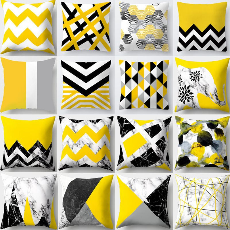 Cojines Decorativos Para Sofa Cushion Cover Yellow Pillow Geometric Marble Polyester pillowcase Home Decoration Decor 40548