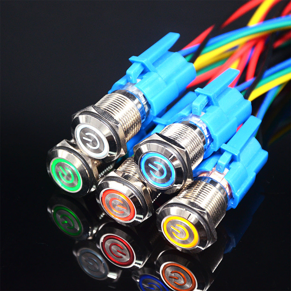 16mm Self-Locking  Waterproof Metal Push LED light Button Switch 3V 5V 6V 12V 24V 110V 220V Red Blue Green Yellow White