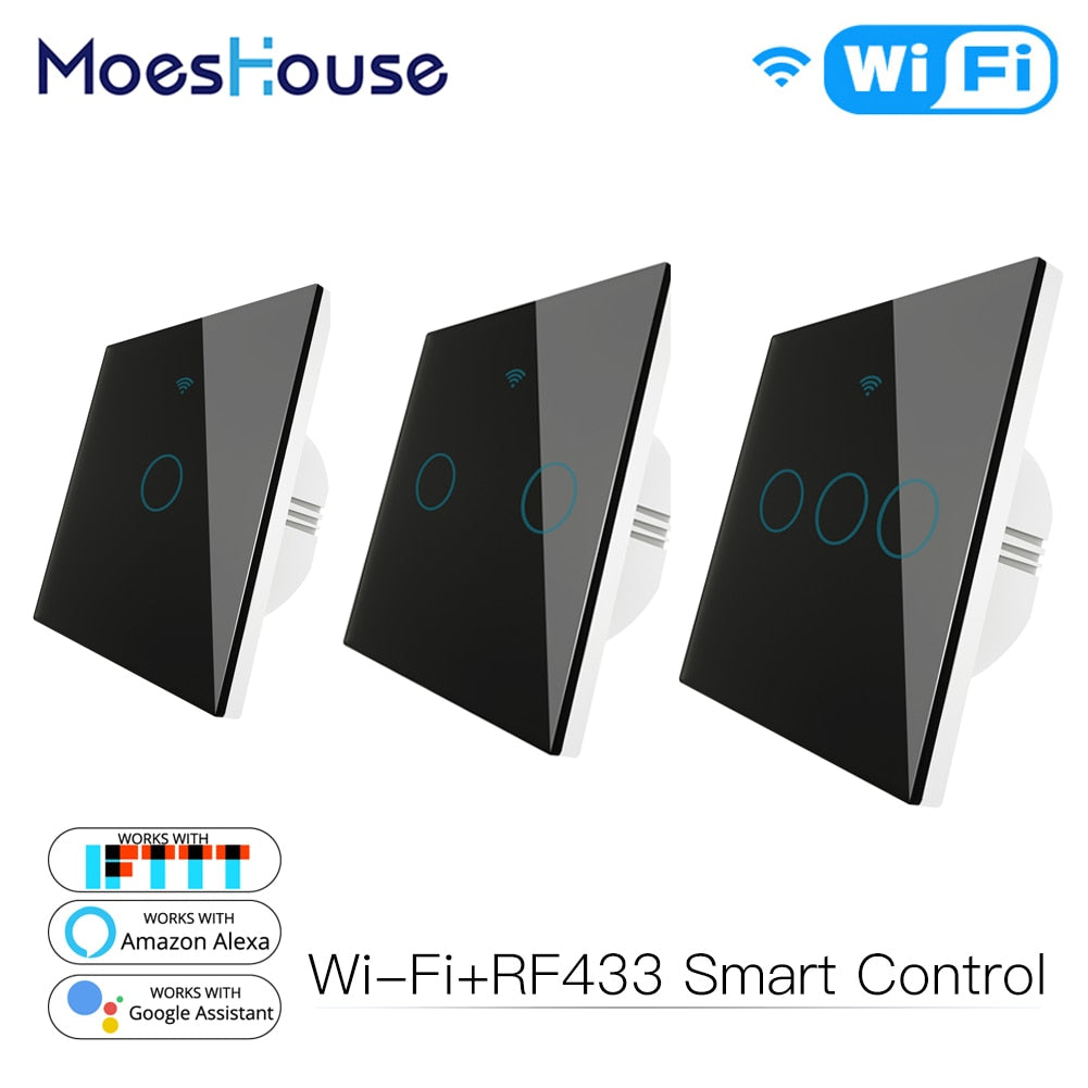 RF 433Mhz WiFi Smart Light Switch Smart Life Tuya Wireless Remote Control Work With Alexa Echo Google Home Black 1/2/3 Gang