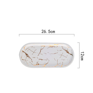 Gold Inlay Marble Ceramic Cake Plate Dish Tableware Set Service Tray Kitchen Porcelain Jewelry Plate Dinnerware Dropshipping