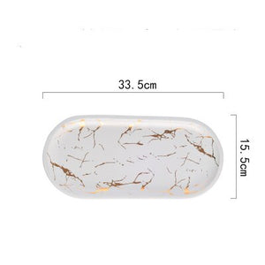 Gold Inlay Marble Ceramic Cake Plate Dish Tableware Set Service Tray Kitchen Porcelain Jewelry Plate Dinnerware Dropshipping