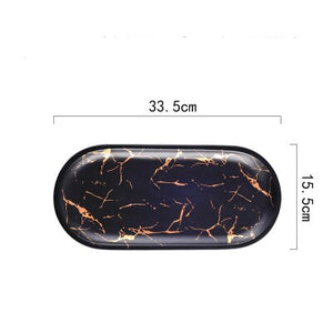 Gold Inlay Marble Ceramic Cake Plate Dish Tableware Set Service Tray Kitchen Porcelain Jewelry Plate Dinnerware Dropshipping