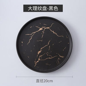 Gold Inlay Marble Ceramic Cake Plate Dish Tableware Set Service Tray Kitchen Porcelain Jewelry Plate Dinnerware Dropshipping