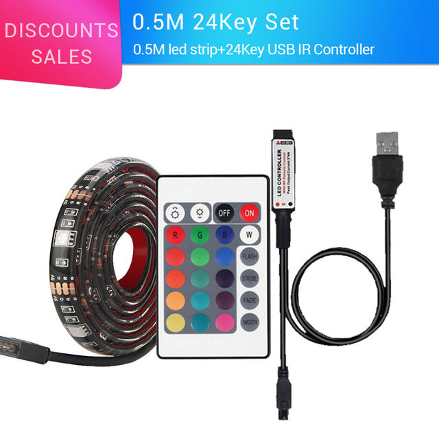 5050 RGB USB Led Strip Set With 20Key RF Remote Led Music Controller USB LED Light Strip For TV Background Lamp Ribbon Led Tape