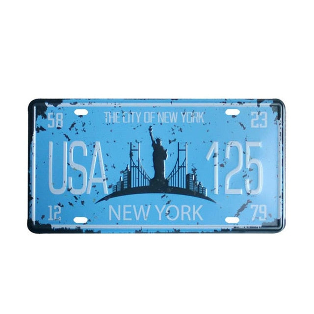 USA NEW YORK 125 Metal Tin Signs Car Number License Retro Home Decor For Bar Cafe Garage Wall Painting Plate 30x15cm A925