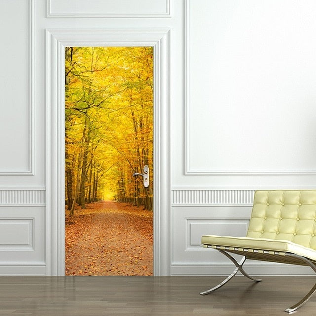 3D Beautiful Landscape Door Sticker For Living Room Bedroom DIY PVC Self Adhesive Wallpaper Waterproof Mural Decals deursticker