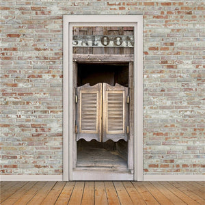 Retro Wooden Door Stickers PVC Waterproof Wallpaper For Doors Living Room Bedroom Home Decor Mural DIY Renovation Decal 90x200cm