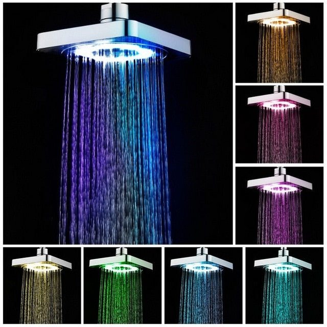 Led Shower Head Square Bath Faucet Stainless Steel Shower Rainfall Rain Shower Head High Pressure  Rainshower Self-Discoloring