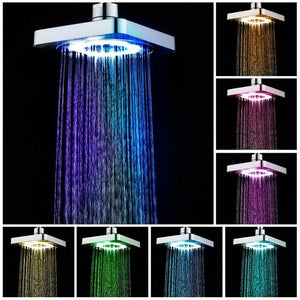 Led Shower Head Square Bath Faucet Stainless Steel Shower Rainfall Rain Shower Head High Pressure  Rainshower Self-Discoloring