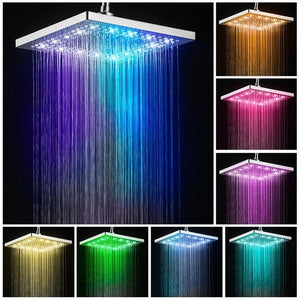 Led Shower Head Square Bath Faucet Stainless Steel Shower Rainfall Rain Shower Head High Pressure  Rainshower Self-Discoloring