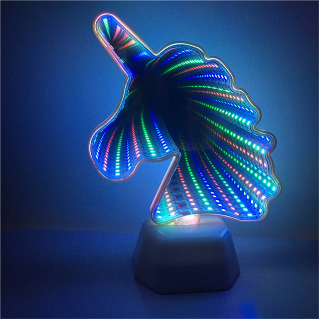 Dropship Unicorn Heart Flamingo Shape Tunnel Light AA Battery Operated Portable Infinity Mirror Abyss Effect LED Night Lamp