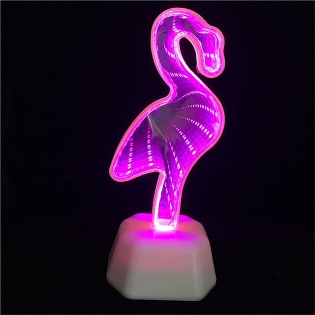 Dropship Unicorn Heart Flamingo Shape Tunnel Light AA Battery Operated Portable Infinity Mirror Abyss Effect LED Night Lamp