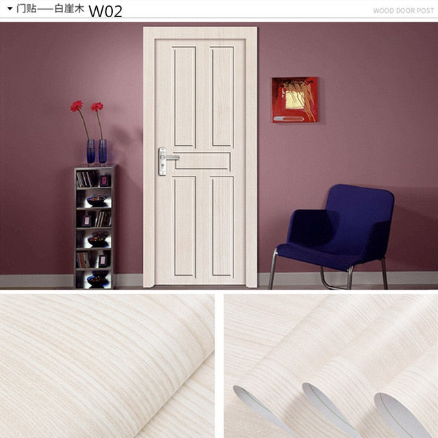 Wood Grain Door Sticker Waterproof Adhesive Wallpaper Wooden Door Renovation Cabinet Furniture Home Decor DIY Wall Mural Decals