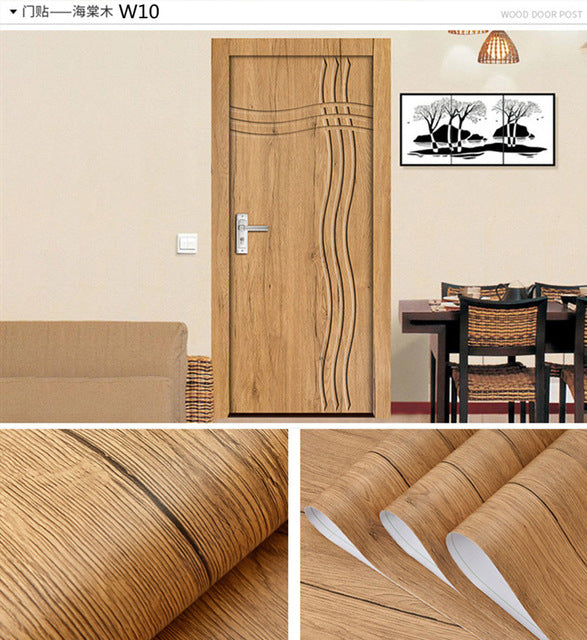 Wood Grain Door Sticker Waterproof Adhesive Wallpaper Wooden Door Renovation Cabinet Furniture Home Decor DIY Wall Mural Decals