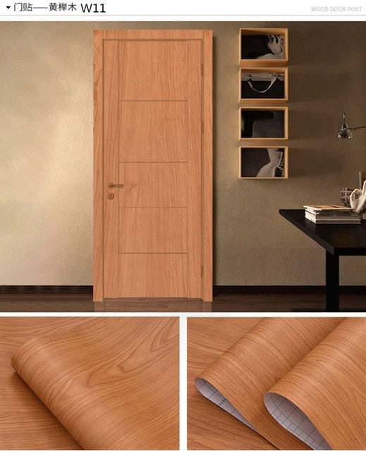 Wood Grain Door Sticker Waterproof Adhesive Wallpaper Wooden Door Renovation Cabinet Furniture Home Decor DIY Wall Mural Decals