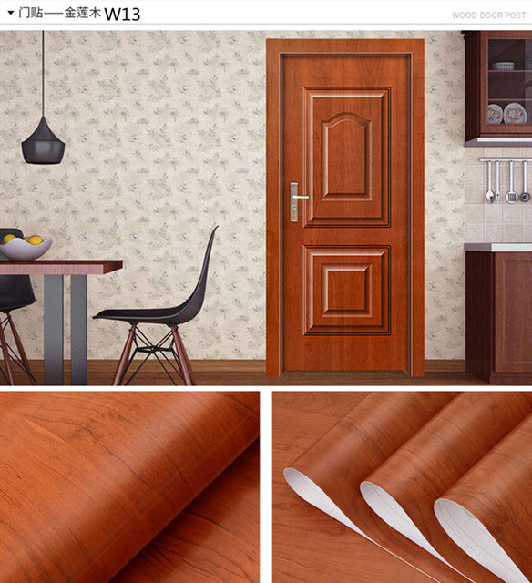 Wood Grain Door Sticker Waterproof Adhesive Wallpaper Wooden Door Renovation Cabinet Furniture Home Decor DIY Wall Mural Decals