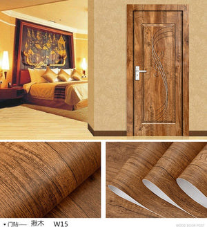 Wood Grain Door Sticker Waterproof Adhesive Wallpaper Wooden Door Renovation Cabinet Furniture Home Decor DIY Wall Mural Decals