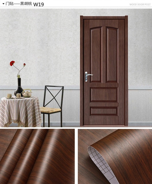 Wood Grain Door Sticker Waterproof Adhesive Wallpaper Wooden Door Renovation Cabinet Furniture Home Decor DIY Wall Mural Decals