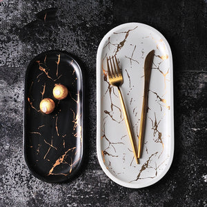 Rectangular Ceramic Plate Nordic Marble Grain Plates Black White Ceramic Tableware Home Sushi Western Jewelry Tray