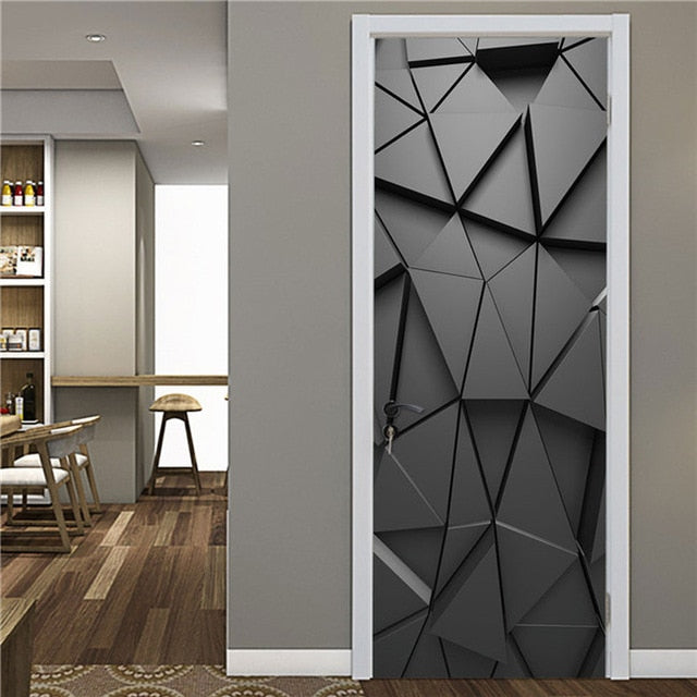 2PCS/Set Black Geometric Door Sticker Home Decor Self Stick Wallpaper Waterproof Renovation Poster Wallpaper On The Door Decals