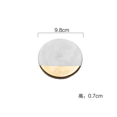 Luxury Marble Ceramic Coaster Gold Plating Geometric Cup Mat Waterproof Heat-insulated Pads Jewelry Tray Home Desktop Decoration