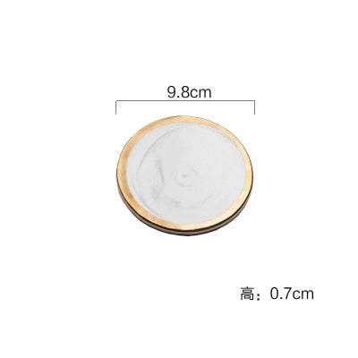 Luxury Marble Ceramic Coaster Gold Plating Geometric Cup Mat Waterproof Heat-insulated Pads Jewelry Tray Home Desktop Decoration