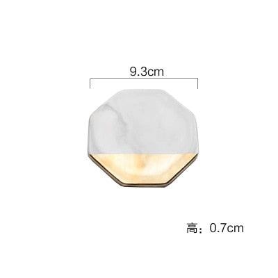 Luxury Marble Ceramic Coaster Gold Plating Geometric Cup Mat Waterproof Heat-insulated Pads Jewelry Tray Home Desktop Decoration