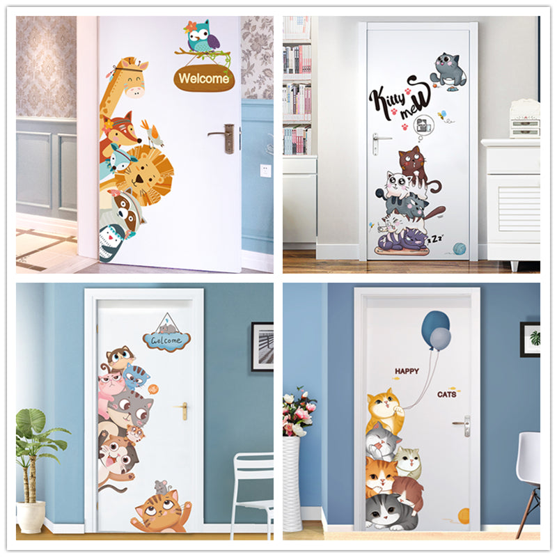 [shijuekongjian] Animal Wall Decals Vinyl DIY Cartoon Home Decor Sticker for Kids Room Baby Bedroom Door Decoration