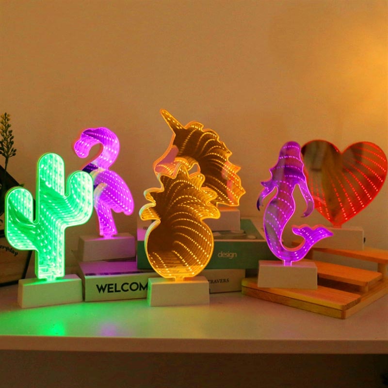 Battery 3D Creative Night Lamps star moon Infinity Tunnel Light for kid Children LED Mirror Night light Cute Heart Home decor