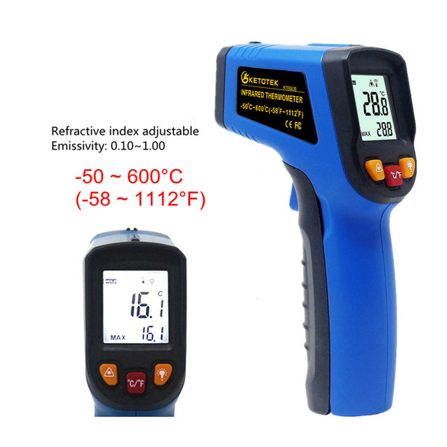 Handheld Non-contact IR Infrared Thermometer Digital LCD Laser Pyrometer Surface Temperature Meter Imager C F Backlight -50~600C