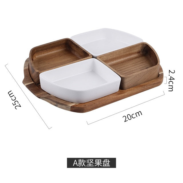 Ceramic grid dried fruit plate Nordic marble tray nut candy plate living room fruit plate household plate set snack storage tray