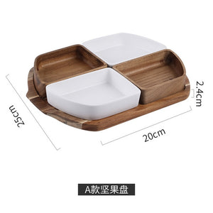 Ceramic grid dried fruit plate Nordic marble tray nut candy plate living room fruit plate household plate set snack storage tray