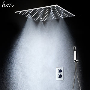 20" Rainfall Hand Shower Head Thermostatic Shower Set SUS304 Mirror Panel with Shower Head Mist Spray SPA Embedded Box Concealed