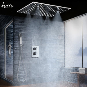 20" Rainfall Hand Shower Head Thermostatic Shower Set SUS304 Mirror Panel with Shower Head Mist Spray SPA Embedded Box Concealed