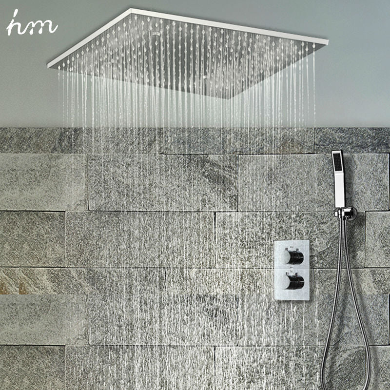 20" Rainfall Hand Shower Head Thermostatic Shower Set SUS304 Mirror Panel with Shower Head Mist Spray SPA Embedded Box Concealed