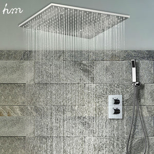 20" Rainfall Hand Shower Head Thermostatic Shower Set SUS304 Mirror Panel with Shower Head Mist Spray SPA Embedded Box Concealed