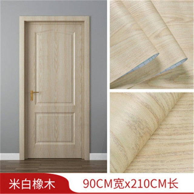 White Oak Wood Grain Wallpaper On The Door Home Renovation Decor Sticker Waterproof Fireprevention Kitchen Bathroom Wall Sticker