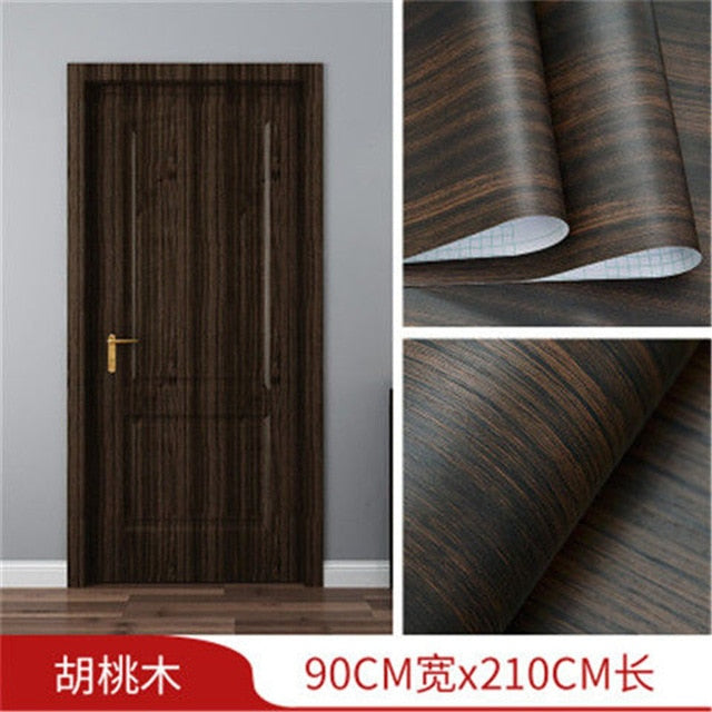 White Oak Wood Grain Wallpaper On The Door Home Renovation Decor Sticker Waterproof Fireprevention Kitchen Bathroom Wall Sticker