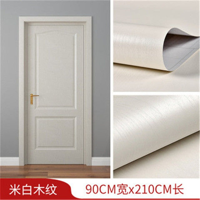 White Oak Wood Grain Wallpaper On The Door Home Renovation Decor Sticker Waterproof Fireprevention Kitchen Bathroom Wall Sticker