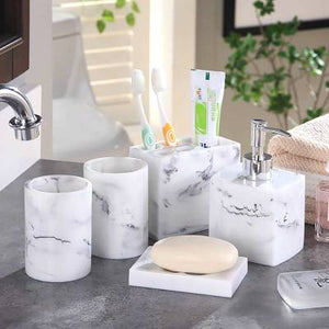 Nordic Bathroom Set Marble Pattern Resin Washroom Accessories Toothbrush Holder Soap Dispenser Soap Dish Bathroom Tray for Weddi