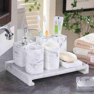 Nordic Bathroom Set Marble Pattern Resin Washroom Accessories Toothbrush Holder Soap Dispenser Soap Dish Bathroom Tray for Weddi