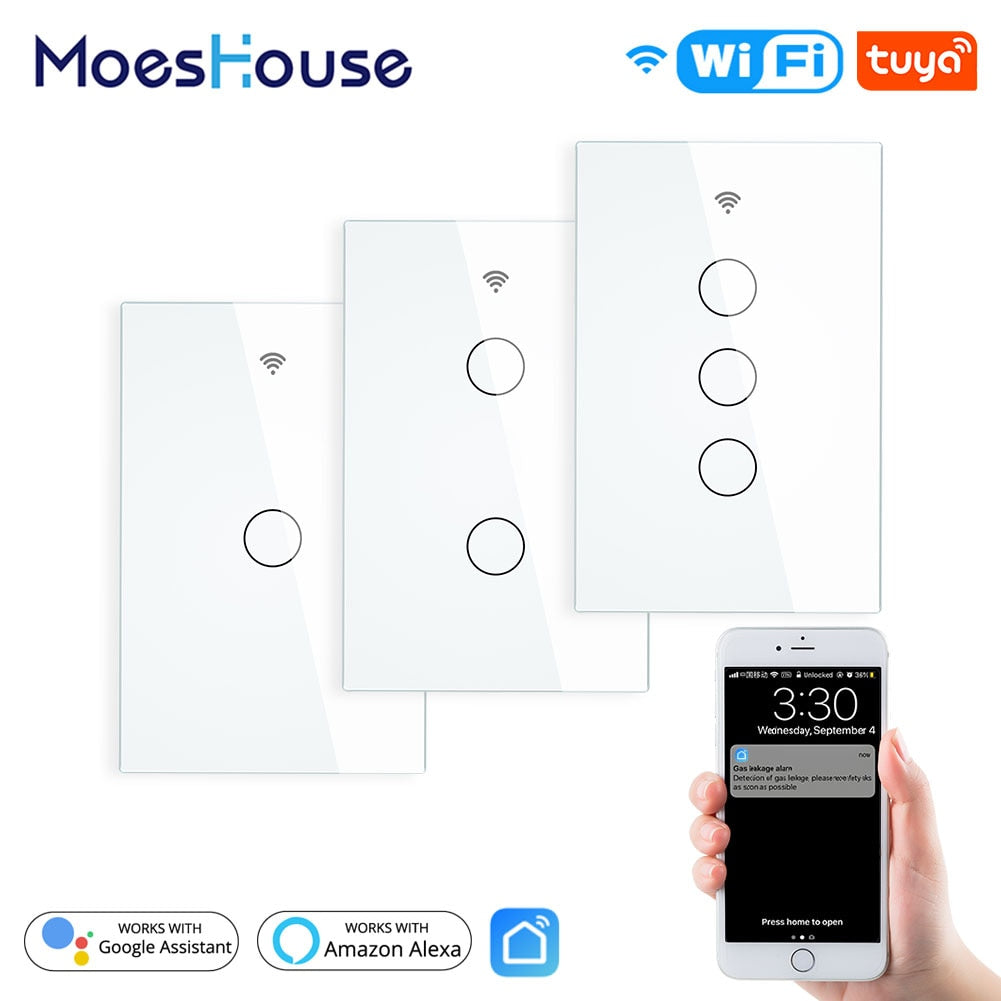 WiFi Smart Wall Light Switch Glass Panel RF433 Smart Life Tuya APP Remote Control Works With Alexa Google Home 1/2/3 Gang