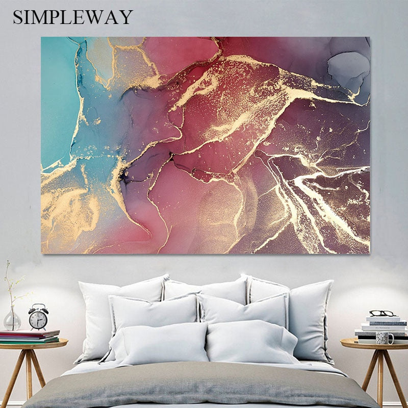 Contemporary Golden Marble Abstract Painting Modern Geometric Artwork Canvas Poster Print Wall Art Picture Living Room Decor